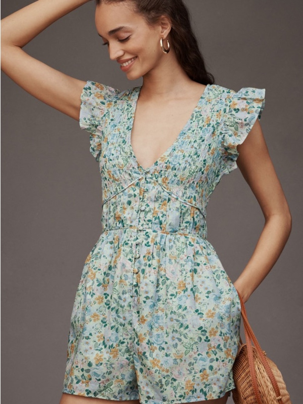 Anthropologie Peregrine Romper in Blue Green